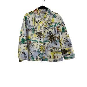 Lifestyle Petite Womens Scenic Print Button-Up Jacket